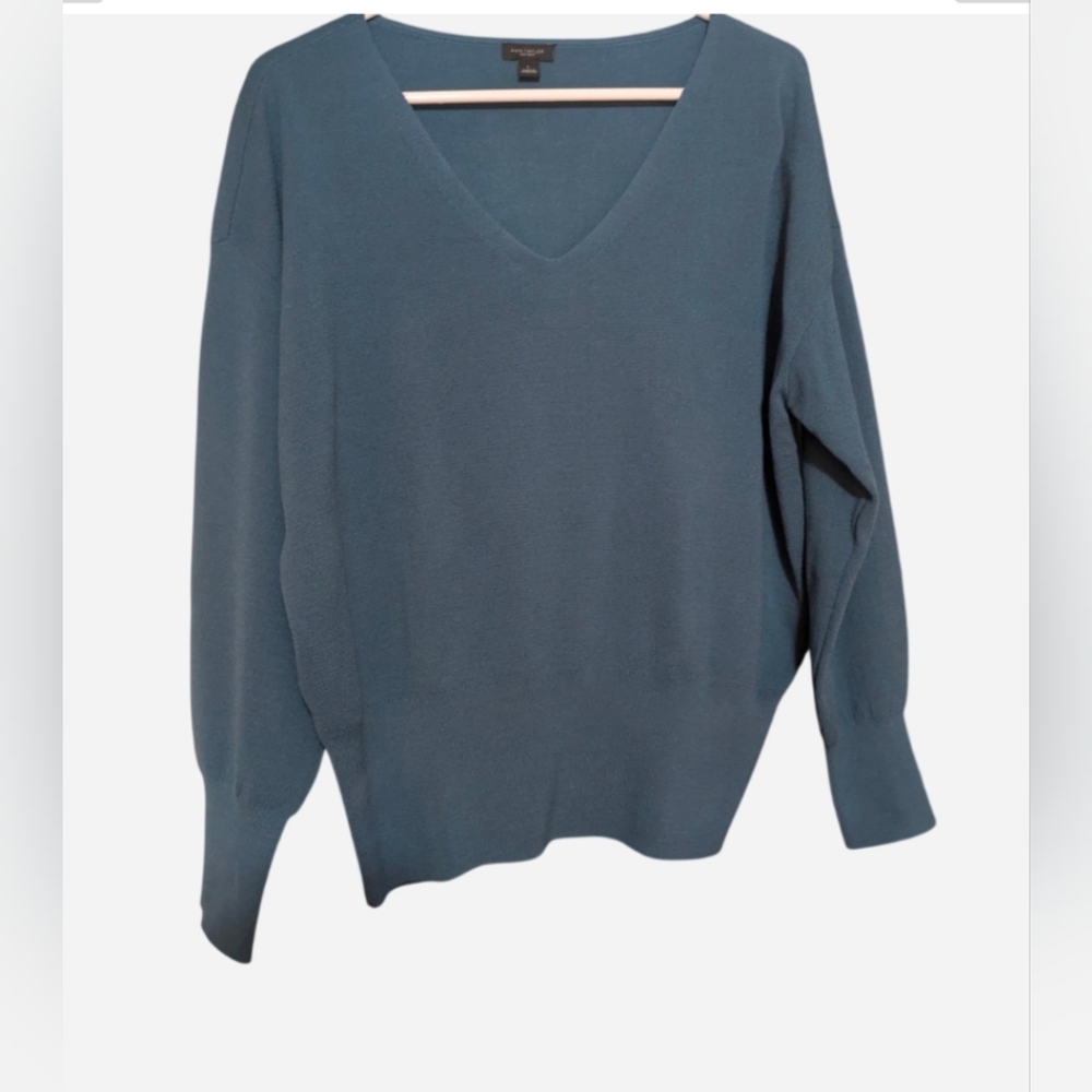 Ann Taylor V-Neck Sweater - Slate Blue